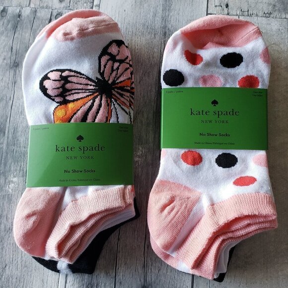 Kate Spade Accessories - NWT - 6 Pair of Kate Spade Butterfly and Polka Dot No Show Socks - One Size